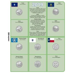 Inserti per le 15 monete 25 c. Parchi Nazionali USA Zecche D P e S FDC 2019 Master Phil 1