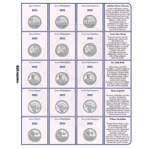 Inserto per le 15 monete 25 c. Women USA Zecche D P e S FDC 2022 Master Phil