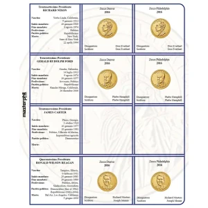 Inserto per le 6 monete 1 Dollaro Presidenti USA Zecche D e P FDC 2016 Master Phil