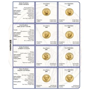Inserto per le 8 monete 1 Dollaro Presidenti USA Zecche D e P FDC 2008 Master Phil
