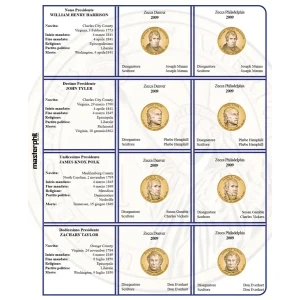 Inserto per le 8 monete 1 Dollaro Presidenti USA Zecche D e P FDC 2009 Master Phil