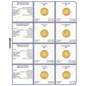 Inserto per le 8 monete 1 Dollaro Presidenti USA Zecche D e P FDC 2010 Master Phil