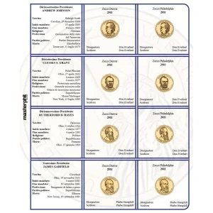 Inserto per le 8 monete 1 Dollaro Presidenti USA Zecche D e P FDC 2011 Master Phil