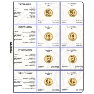 Inserto per le 8 monete 1 Dollaro Presidenti USA Zecche D e P FDC 2012 Master Phil