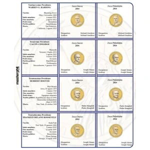 Inserto per le 8 monete 1 Dollaro Presidenti USA Zecche D e P FDC 2014 Master Phil