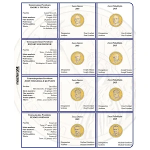 Inserto per le 8 monete 1 Dollaro Presidenti USA Zecche D e P FDC 2015 Master Phil