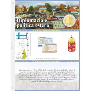 Foglio 2 Euro COMMEMORATIVO Finlandia 2025 Visite di Stato in singola coin card Abafil