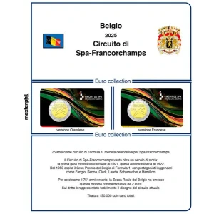 Inserto 2 Euro commemorativo Belgio Circuito di Spa Francorchamps in coin card 2025 Master Phil