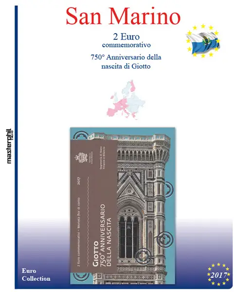 Inserto 2 Euro commemorativo San Marino in folder Giotto 2017 Master Phil Inserto 2 Euro commemorativo San Marino in folder Giotto 2017 Master Phil