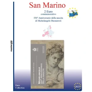 Inserto 2 Euro commemorativo San Marino in folder Michelangelo 2025 Master Phil