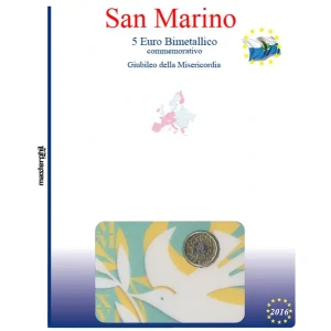 Inserto San Marino 5 Euro commemorativo Giubileo della Misericordia in blister 2016 Master Phil