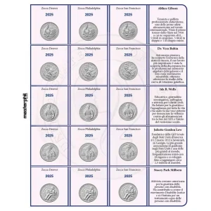Inserto per le 15 monete 25 c. Women USA Zecche D P e S FDC 2025 Master Phil