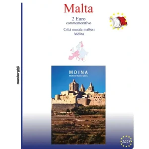 Inserto 2 Euro commemorativo Malta Mdina in folder 2025 Master Phil