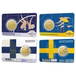 2025 2 Euro 100° della gara di atletica Finlandia Svezia coppia di coin card differenti Finlandia 1