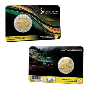 2025 2 Euro Circuito di Spa Francorchamps FDC in coin card versione francese Belgio fronte e retro