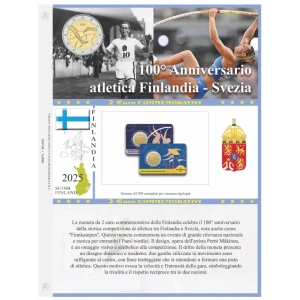 Foglio 2 Euro COMMEMORATIVO Finlandia 2025 Gara di atletica Finlandia Svezia in singola coin card Abafil
