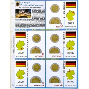 Foglio 2 Euro commemorativi 5 ZECCHE DELLA GERMANIA 2025 35° della riunificazione Abafil