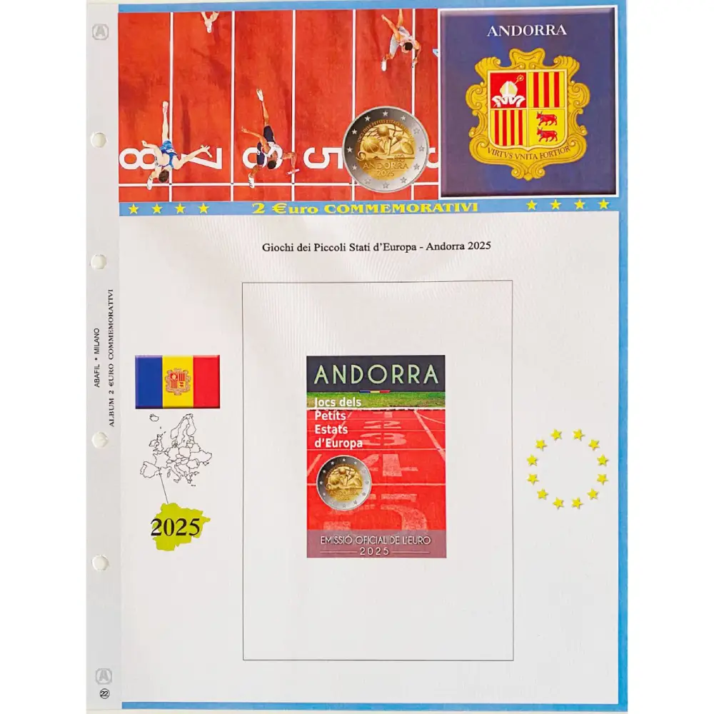 Foglio 2 Euro commemorativo Andorra 2025 Giochi dei Piccoli Stati d Europa in blister Abafil Foglio 2 Euro commemorativo Andorra 2025 Giochi dei Piccoli Stati d Europa in blister Abafil