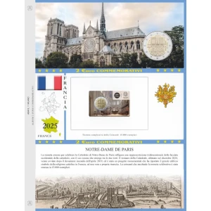 Foglio 2 Euro COMMEMORATIVO Francia 2025 Notre Dame de Paris in coin card Abafil