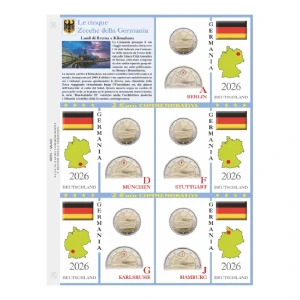 Foglio 2 Euro commemorativi 5 ZECCHE DELLA GERMANIA 2026 Casa del Clima Abafil