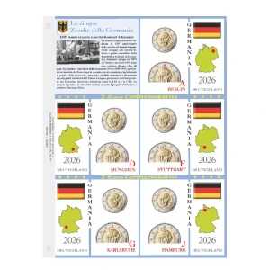 Foglio 2 Euro commemorativi 5 ZECCHE DELLA GERMANIA 2026 Konrad Adenauer Abafil