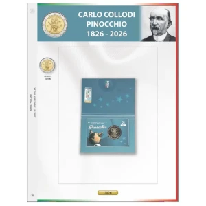 Foglio 2 Euro Italia 2025 Carlo Collodi Pinocchio in folder Abafil