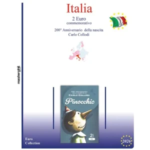 Inserto 2 Euro commemorativo Italia in folder Carlo Collodi Pinocchio 2026 Master Phil