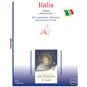 Inserto 2 Euro commemorativo Italia in folder San Francesco 2026 Master Phil
