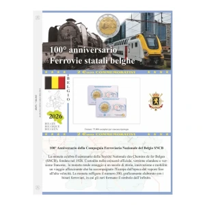 Foglio 2 Euro COMMEMORATIVO Belgio 2026 Ferrovie Statali Belghe in singola coin card Abafil
