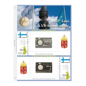 Foglio 2 Euro COMMEMORATIVO Finlandia 2026 100 anni di Yle Broadcasting in due coin card Abafil
