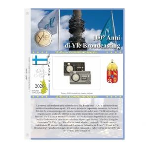 Foglio 2 Euro COMMEMORATIVO Finlandia 2026 100 anni di Yle Broadcasting in singola coin card Abafil