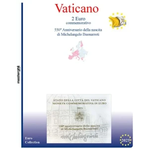 Inserto 2 Euro commemorativo Vaticano in folder Michelangelo Buonarroti 2025 Master Phil