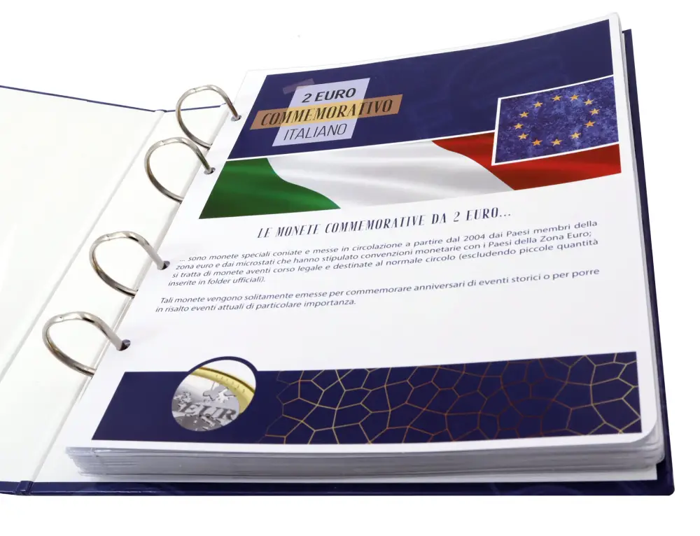 Cartella a 4 anelli 2 EURO ITALIANO COMMEMORATIVO con custodia e fogli Master Phil 1 Cartella a 4 anelli 2 EURO ITALIANO COMMEMORATIVO con custodia e fogli Master Phil 1