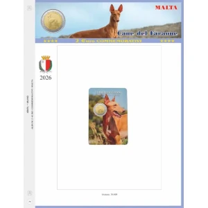 Foglio 2 Euro COMMEMORATIVO Malta 2026 Cane del Faraone in folder Abafil