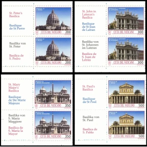 1993 Tesori d arte della Citta del Vaticano dent. 11¾ x 11½ 4 coppie verticali con bandelle da libretto Vaticano