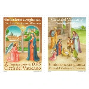2017 Natale 2 v. in coppia orizzontale e da libretto E.C. di Vaticano con Monaco Vaticano 1