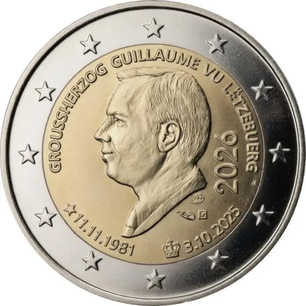 LUSSEMBURGO 2026 2 € Ascesa al trono e 45° compleanno del Granduca Guillaume V FDC da rotolino 1 LUSSEMBURGO - 2026 - 2 € Ascesa al trono e 45° compleanno del Granduca Guillaume V - FDC da rotolino