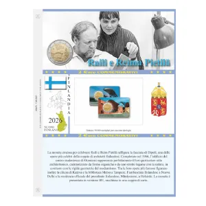 Foglio 2 Euro COMMEMORATIVO Finlandia 2026 Architetti Raili e Reima Pietila in singola coin card Abafil