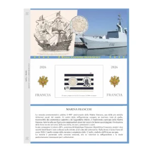 Foglio 2 Euro COMMEMORATIVO Francia 2026 Marina Militare in coin card Abafil