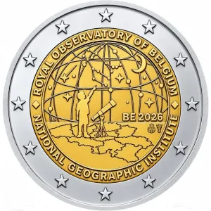 2026 2 Euro 50° dell Istituto Geografico Nazionale e 200° dell Osservatorio Reale del Belgio Belgio