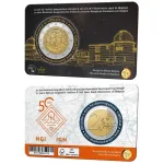 2026 2 Euro 50° dell Istituto Geografico Nazionale e 200° dell Osservatorio Reale del Belgio FDC in coin card versione francese Belgio fronte e retro