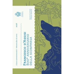 2026 2 Euro 800° della scomparsa di San Francesco D Assisi FDC in folder San Marino 1