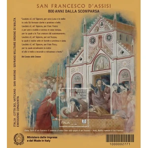 2026 800° della scomparsa di San Francesco D Assisi 1 BF E.C. di Italia con San Marino SMOM Vaticano Italia