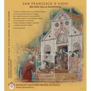 2026 800° della scomparsa di San Francesco D Assisi 1 BF E.C. di SMOM con Italia San Marino Vaticano S.M.O.M. SMOM