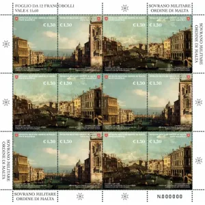 2026 L Arte dell Ordine di Malta Canaletto 1 minifoglio da 3 strisce orizzontali S.M.O.M. SMOM