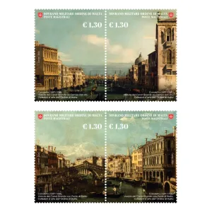 2026 L Arte dell Ordine di Malta Canaletto 4 v. in 2 coppie orizzontali unite in 1 striscia orizzontale S.M.O.M. SMOM 1