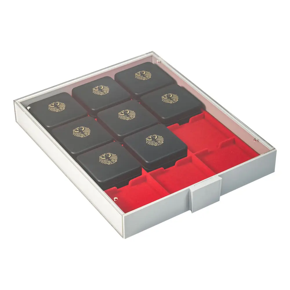 BOX PER COLLEZIONISTI STANDARD a 12 caselle quadrate da 70 mm Rosso Lindner 1 BOX PER COLLEZIONISTI STANDARD a 12 caselle quadrate da 70 mm Rosso Lindner 1