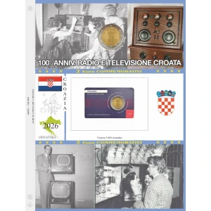 Foglio 2 Euro COMMEMORATIVO Croazia 2026 100° della radio e televisione croata in coin card Abafil