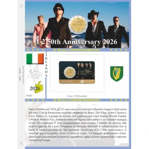 Foglio 2 Euro COMMEMORATIVO Irlanda 2026 50° degli U2 in coin card Abafil