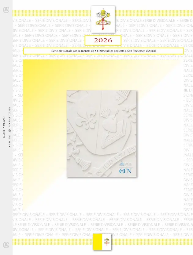 Foglio SERIE DIVISIONALE VATICANO 2026 con 5 Euro bimetallico Abafil Foglio SERIE DIVISIONALE VATICANO 2026 con 5 Euro bimetallico Abafil